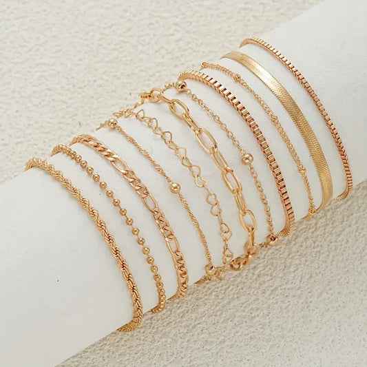 11pcs Chic Snake Chain Bracelet Set for Women Boho Simple Elegant Heart Geometric Chain Vacation Date Casual Jewelry Gifts 2025
