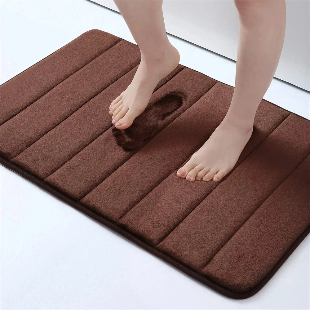 Olanly Silicone Bath Mat Non-Slip Shower Bathroom Rug Memory Foam Carpet Soft Foot Mat Stone Floor Super Absorbent Quick Dry Rug