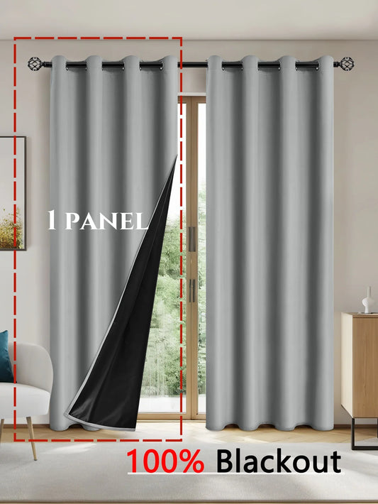 1panel Solid 100% Blackout Curtains with Grommets, Total Privacy Drapes for Bedroom, Living Room, Home Decor