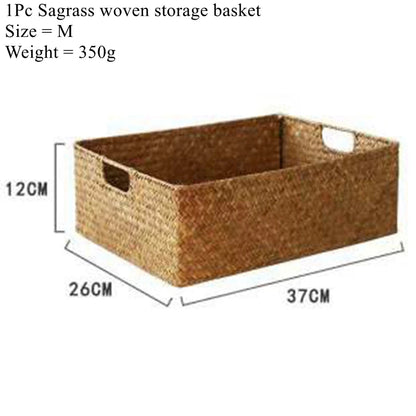 Zerolife-Woven Seagrass Basket for Home Decor, Natural Wicker Basket, Storage Basket, Fruit Bread Towel, Kitchen Table, Rattan
