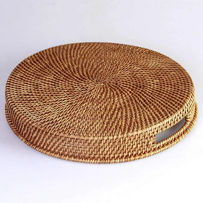 Hand-woven Rattan Wicker Basket Fruit Tea Snack Bread Basket Cosmetic Rectangular Storage Box Household Kitchen Supplies