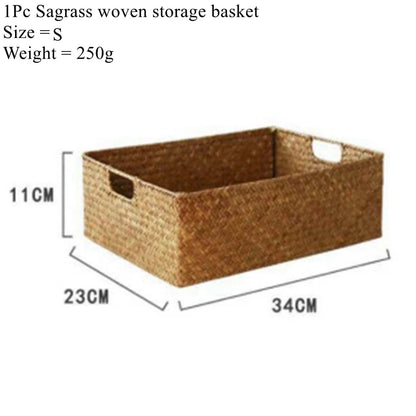 Zerolife-Woven Seagrass Basket for Home Decor, Natural Wicker Basket, Storage Basket, Fruit Bread Towel, Kitchen Table, Rattan