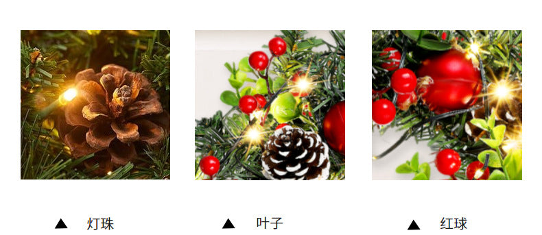 Elegant Red Christmas Wreath LED PVC Red Fruit Christmas Wreath Window Door Wall Ornament Decorations Home Halloween Decor Gifts