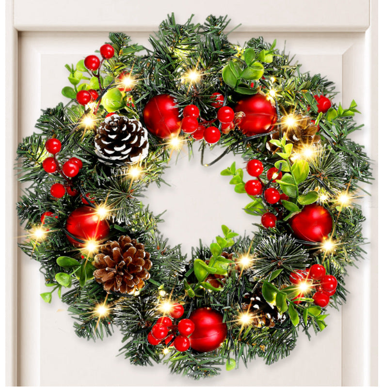 Elegant Red Christmas Wreath LED PVC Red Fruit Christmas Wreath Window Door Wall Ornament Decorations Home Halloween Decor Gifts