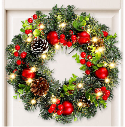 Elegant Red Christmas Wreath LED PVC Red Fruit Christmas Wreath Window Door Wall Ornament Decorations Home Halloween Decor Gifts