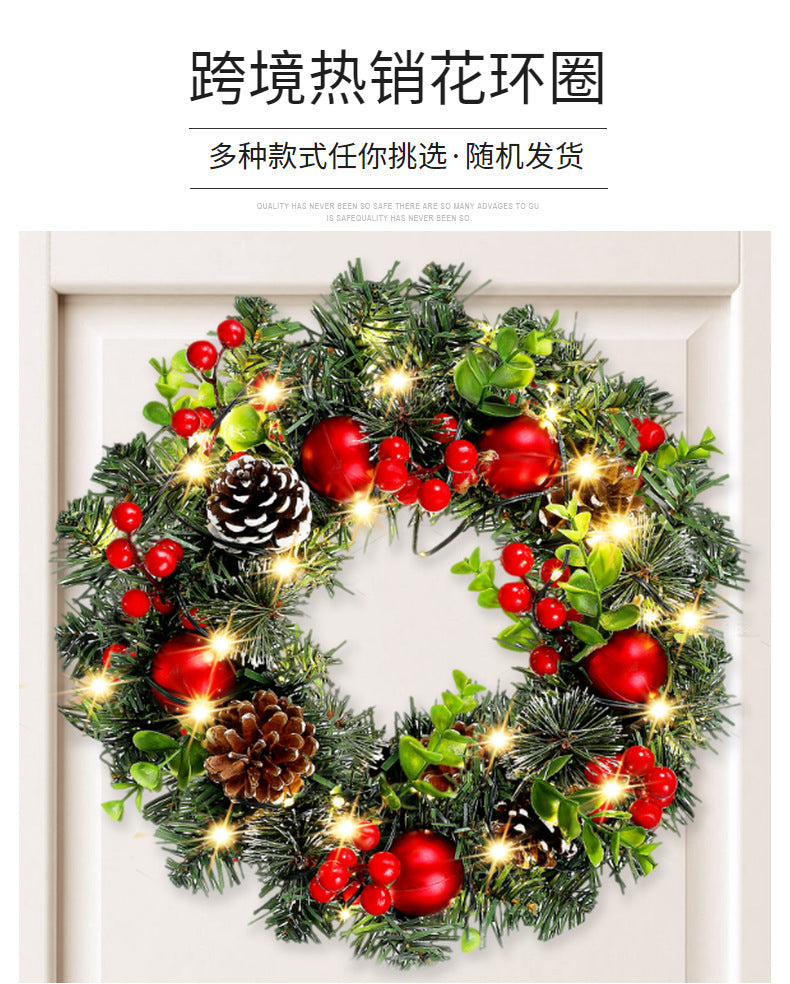 Elegant Red Christmas Wreath LED PVC Red Fruit Christmas Wreath Window Door Wall Ornament Decorations Home Halloween Decor Gifts