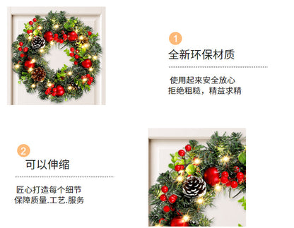 Elegant Red Christmas Wreath LED PVC Red Fruit Christmas Wreath Window Door Wall Ornament Decorations Home Halloween Decor Gifts