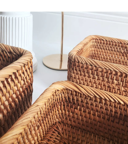 Hand-woven Rattan Wicker Basket Fruit Tea Snack Bread Basket Cosmetic Rectangular Storage Box Household Kitchen Supplies