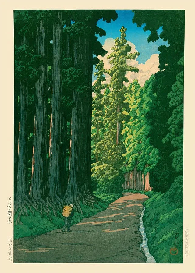 Japan Hasui Kawase Tree-lined Road Canvas Prints Asian Art Sunrise and Sunset Wall Art Posters for Modern Living Room Home Decor