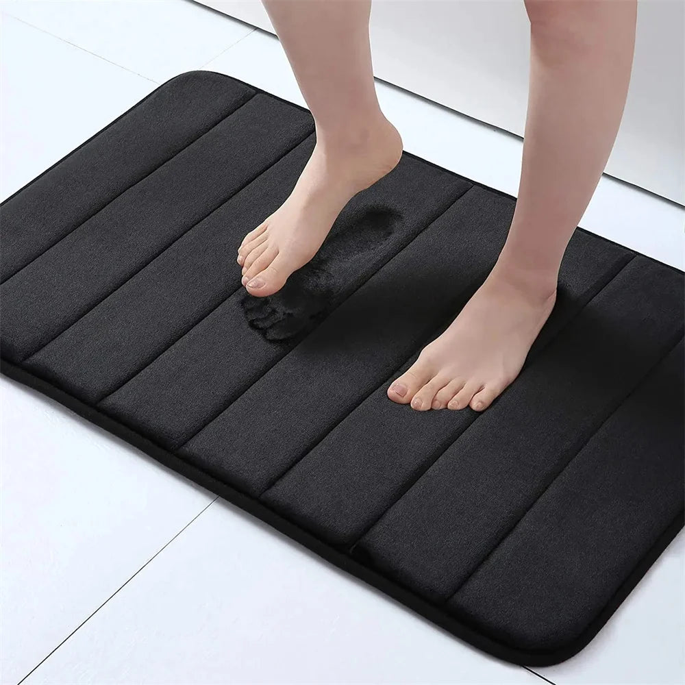 Olanly Silicone Bath Mat Non-Slip Shower Bathroom Rug Memory Foam Carpet Soft Foot Mat Stone Floor Super Absorbent Quick Dry Rug
