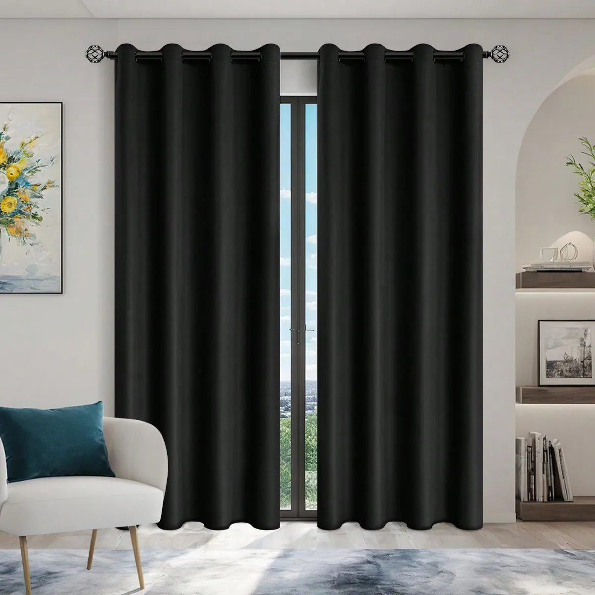 1panel Solid 100% Blackout Curtains with Grommets, Total Privacy Drapes for Bedroom, Living Room, Home Decor
