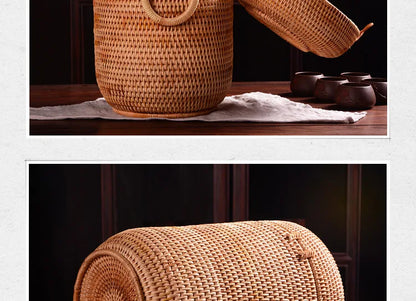 Multifunction Hand Woven Rattan Storage Basket Rattan Organizadores for Sundries Jewelry Tea Ornaments Food Storage Container
