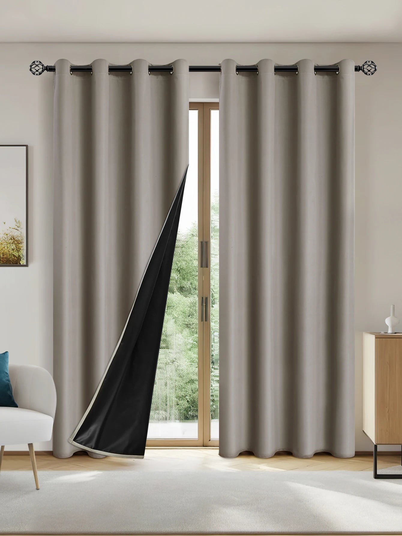 1panel Solid 100% Blackout Curtains with Grommets, Total Privacy Drapes for Bedroom, Living Room, Home Decor