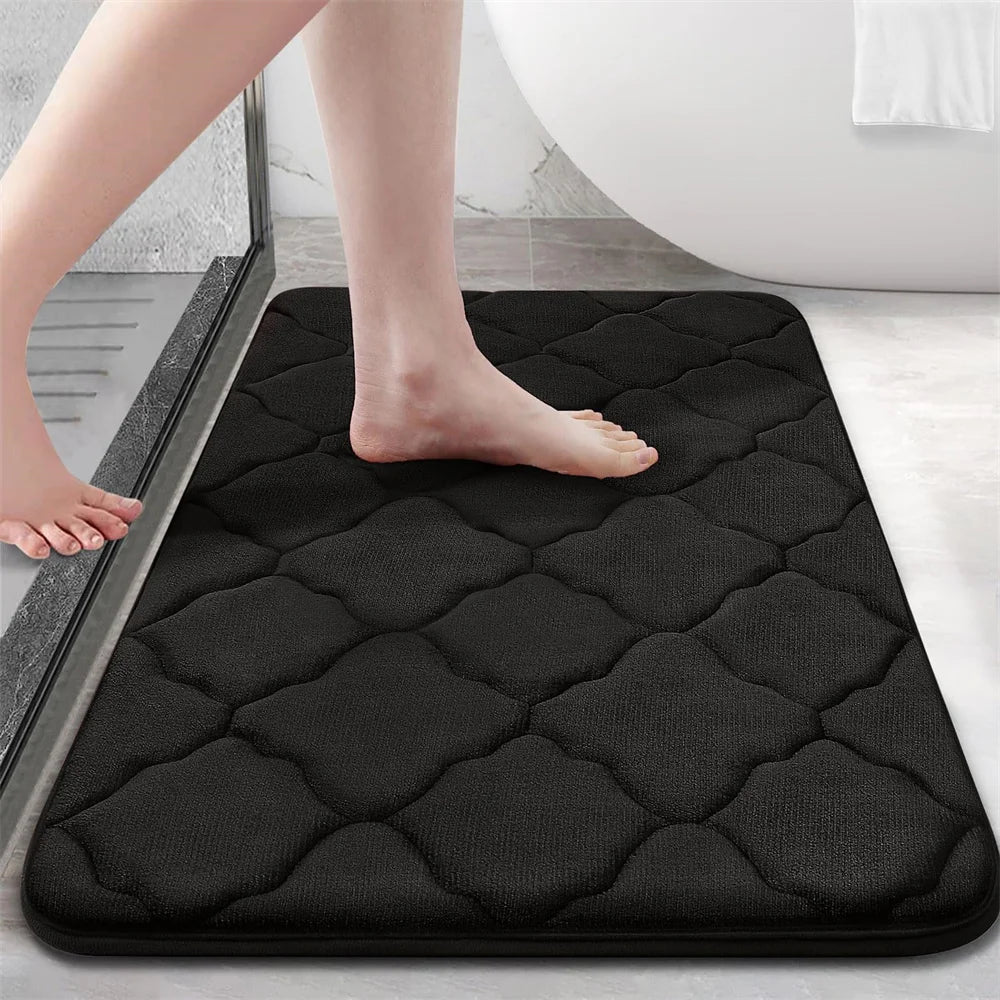 Olanly Silicone Bath Mat Non-Slip Shower Bathroom Rug Memory Foam Carpet Soft Foot Mat Stone Floor Super Absorbent Quick Dry Rug