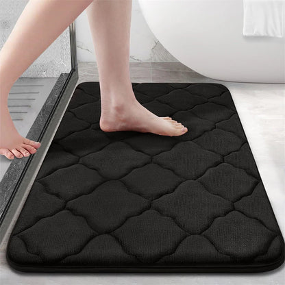 Olanly Silicone Bath Mat Non-Slip Shower Bathroom Rug Memory Foam Carpet Soft Foot Mat Stone Floor Super Absorbent Quick Dry Rug