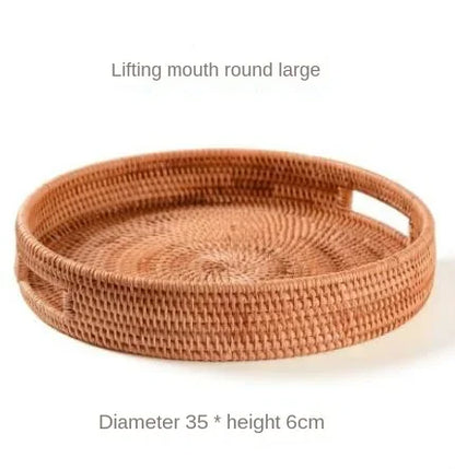 Hand-woven Rattan Wicker Basket Fruit Tea Snack Bread Basket Cosmetic Rectangular Storage Box Household Kitchen Supplies