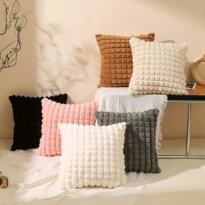 1PCS Imitation Rabbit Plush Throw Pillow Case Living Room Sofa ThrowPillow Cushion Office Solid Color Waist Pillow Bedroom
