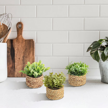 XIYA FLOWER Green Artificial Plants Eucalyptus Grass Woven Small Potted Plants Grass Mound 11cm PE Material Home Decoration