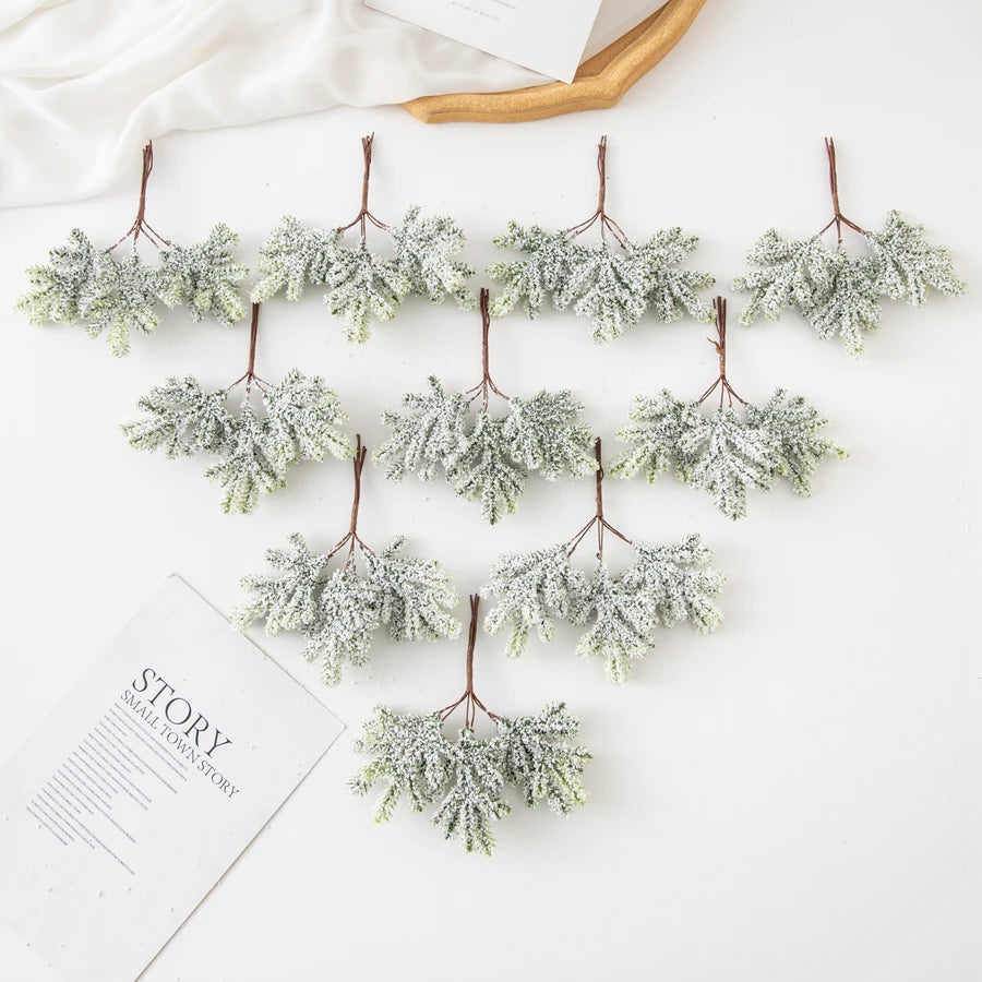 6PCS Artificial Plant Green Leaves Cactus for Home Christmas Decoration DIY Wreath Material Craft Wedding Banquet Accessories