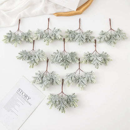 6PCS Artificial Plant Green Leaves Cactus for Home Christmas Decoration DIY Wreath Material Craft Wedding Banquet Accessories