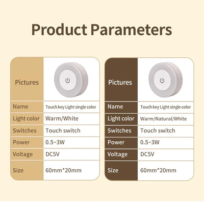 Round Led Wall Lamp Rechargeable Night Light with Touch Switch Dimmable Magnetic Book Light for Reading Bedroom Cabinet Closet