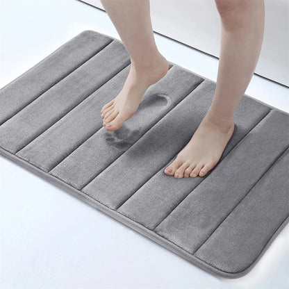 Olanly Silicone Bath Mat Non-Slip Shower Bathroom Rug Memory Foam Carpet Soft Foot Mat Stone Floor Super Absorbent Quick Dry Rug