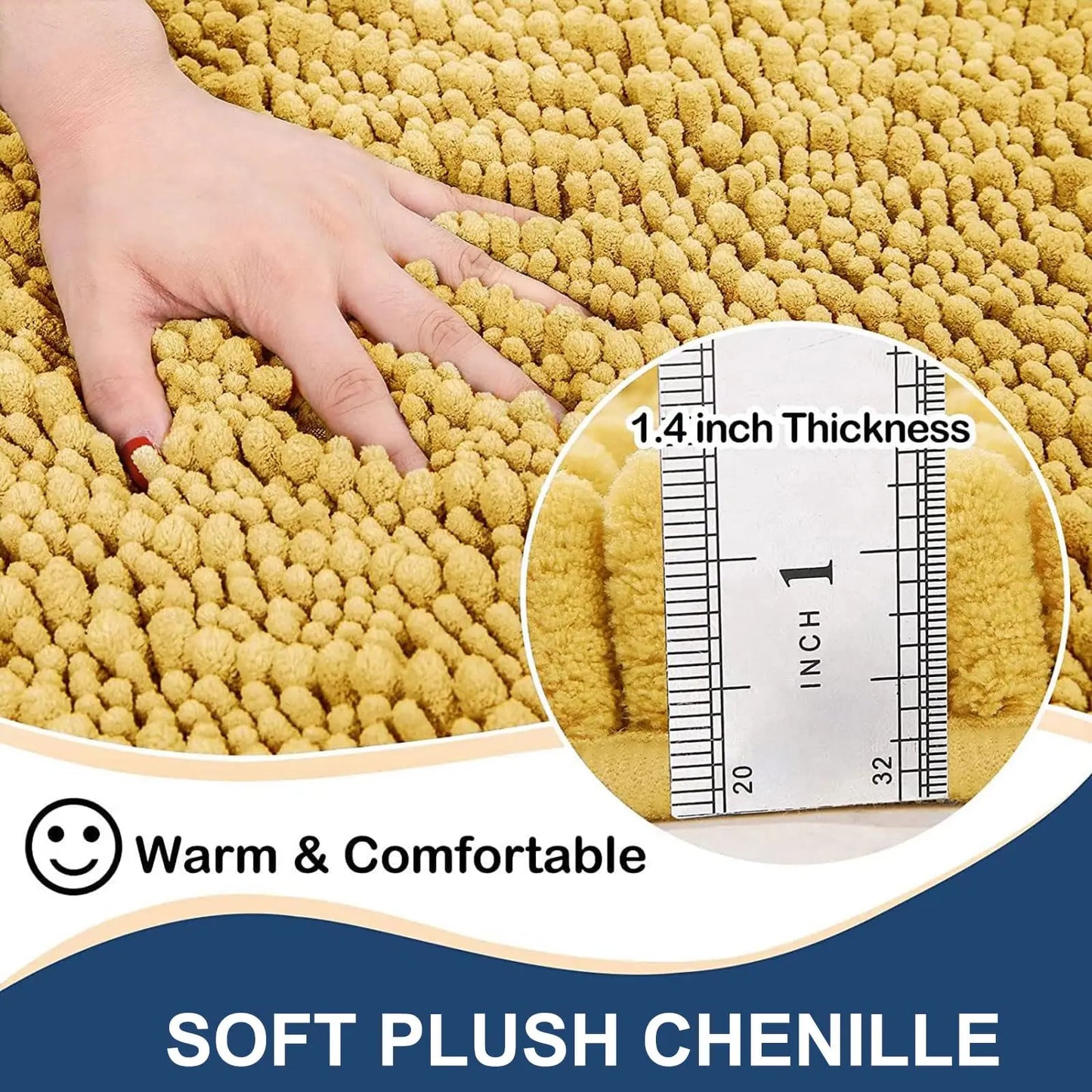 Kitinjoy Chenille Bathroom Mats Extra Thick Absorbent  Non-Slip Bath Rugs Machine Wash Plush Carpet Living Room Luxry Floor Mats