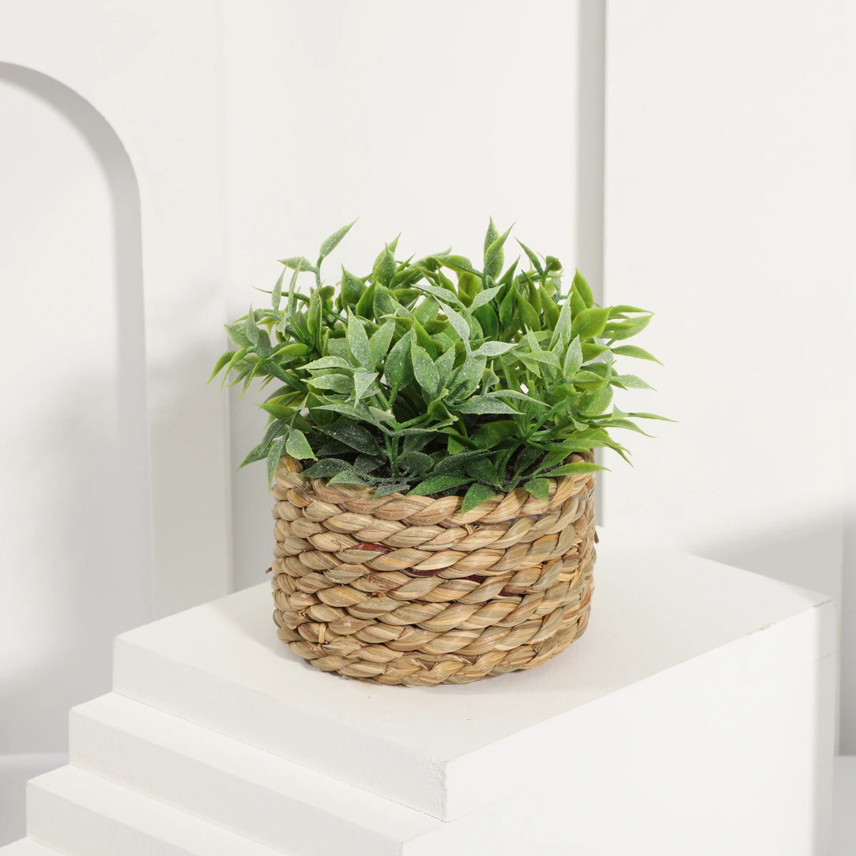 XIYA FLOWER Green Artificial Plants Eucalyptus Grass Woven Small Potted Plants Grass Mound 11cm PE Material Home Decoration