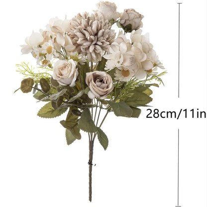 1PC Artificial Flowers Wedding Home Bedroom Decoration Bridal Bouquet Garden Fake Silk Roses Hydrangeas Vase for Board Outdoors