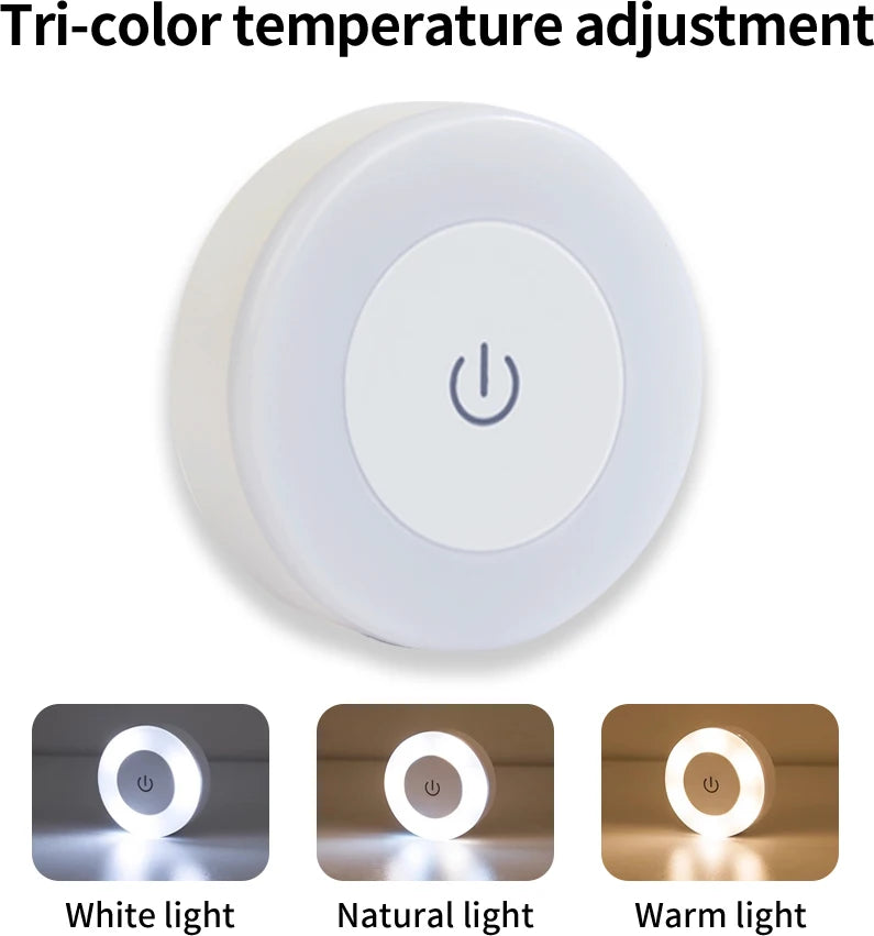 Round Led Wall Lamp Rechargeable Night Light with Touch Switch Dimmable Magnetic Book Light for Reading Bedroom Cabinet Closet