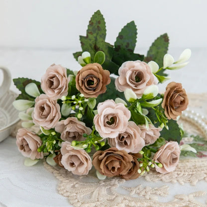 1PC 15 Head 5 Fork Silk Rose Wedding bridal Bouquet Christmas Wreath Vase Decoration Home bonsai DIY Scrapbook Artificial Flower