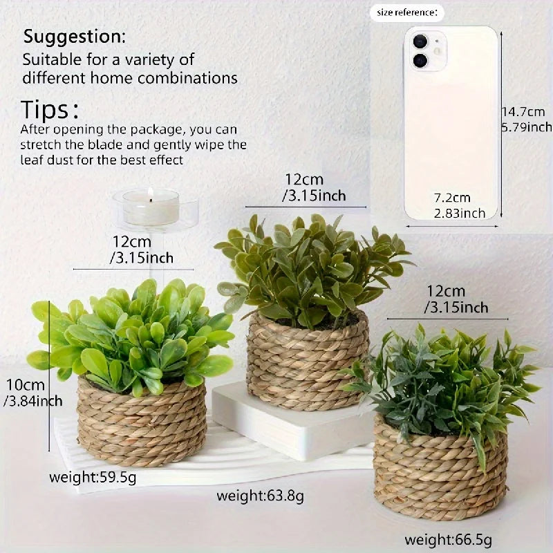 XIYA FLOWER Green Artificial Plants Eucalyptus Grass Woven Small Potted Plants Grass Mound 11cm PE Material Home Decoration