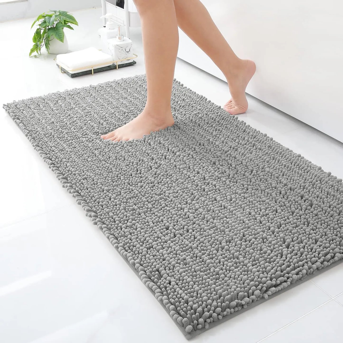 Kitinjoy Chenille Bathroom Mats Extra Thick Absorbent  Non-Slip Bath Rugs Machine Wash Plush Carpet Living Room Luxry Floor Mats