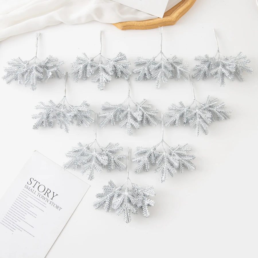 6PCS Artificial Plant Green Leaves Cactus for Home Christmas Decoration DIY Wreath Material Craft Wedding Banquet Accessories