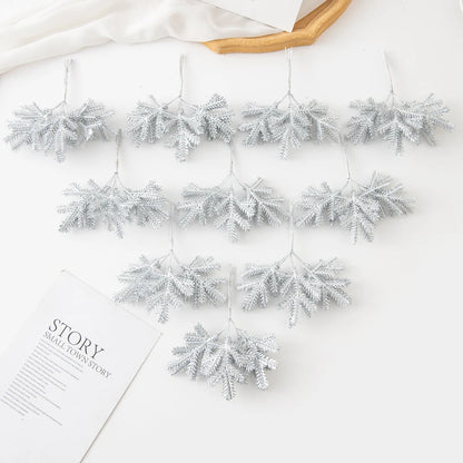 6PCS Artificial Plant Green Leaves Cactus for Home Christmas Decoration DIY Wreath Material Craft Wedding Banquet Accessories