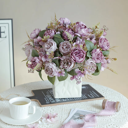 1PC Artificial Flowers Wedding Home Bedroom Decoration Bridal Bouquet Garden Fake Silk Peony Hydrangeas Vase for Board Outdoors