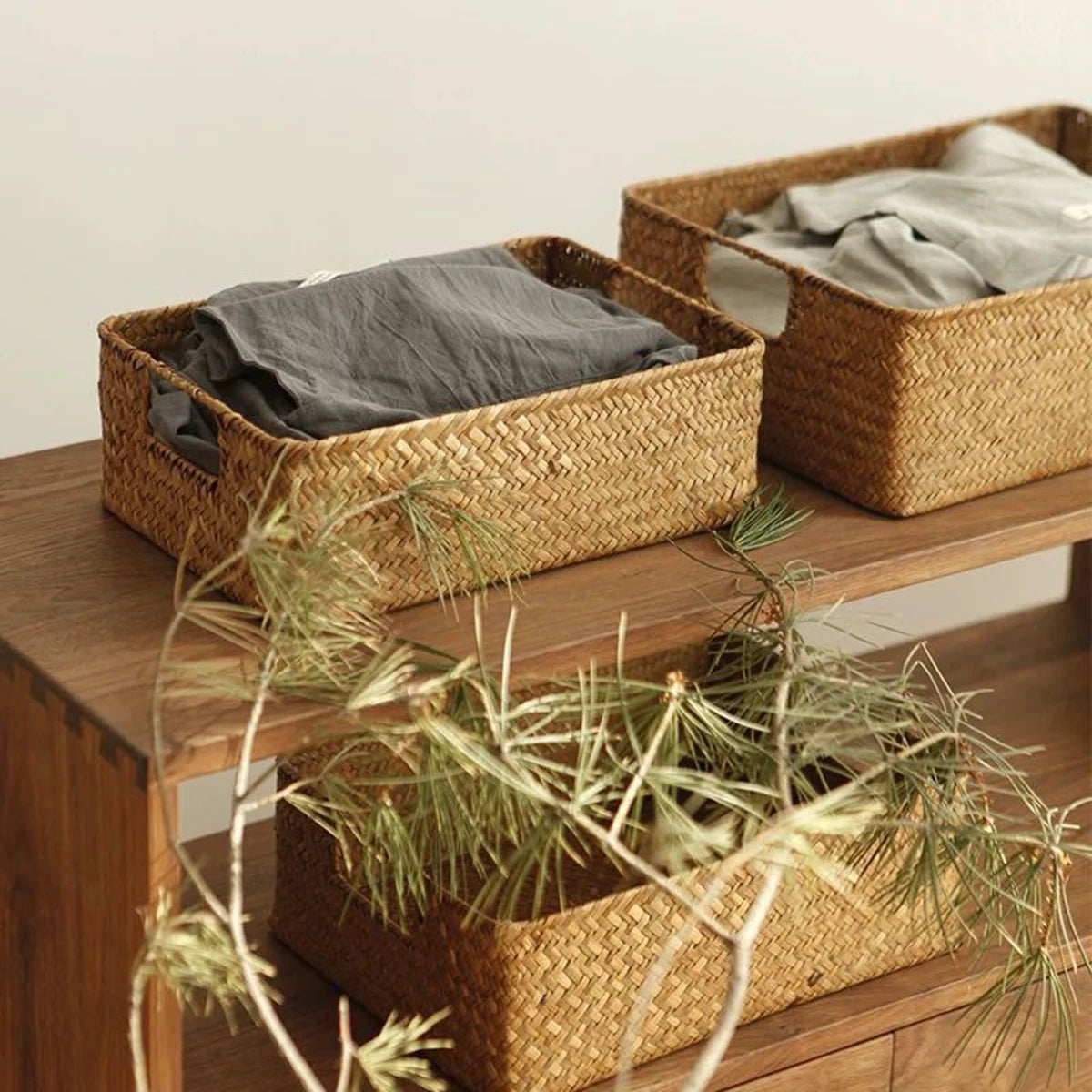 Zerolife-Woven Seagrass Basket for Home Decor, Natural Wicker Basket, Storage Basket, Fruit Bread Towel, Kitchen Table, Rattan