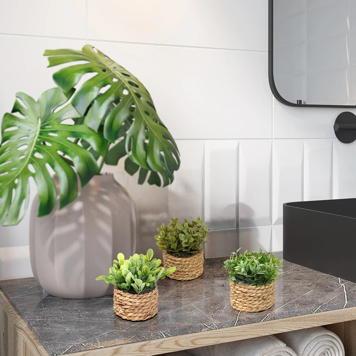 XIYA FLOWER Green Artificial Plants Eucalyptus Grass Woven Small Potted Plants Grass Mound 11cm PE Material Home Decoration