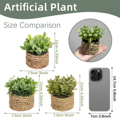 XIYA FLOWER Green Artificial Plants Eucalyptus Grass Woven Small Potted Plants Grass Mound 11cm PE Material Home Decoration
