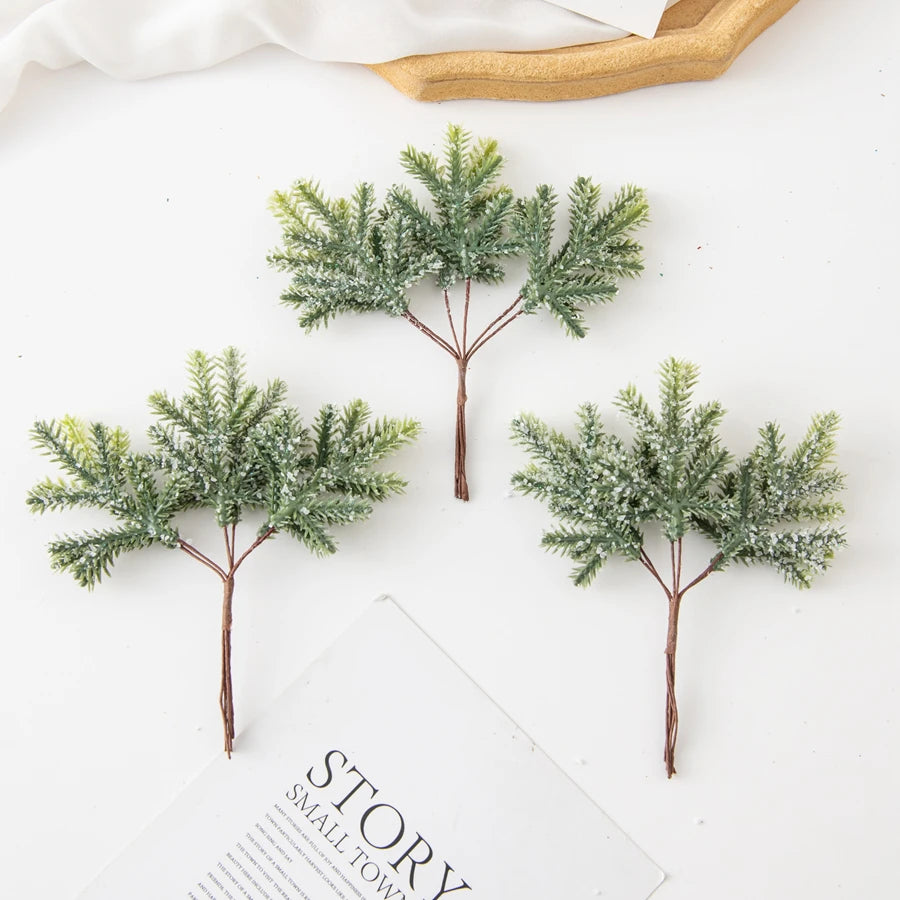 6PCS Artificial Plant Green Leaves Cactus for Home Christmas Decoration DIY Wreath Material Craft Wedding Banquet Accessories