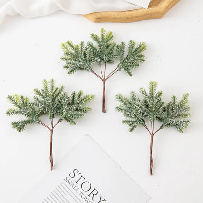 6PCS Artificial Plant Green Leaves Cactus for Home Christmas Decoration DIY Wreath Material Craft Wedding Banquet Accessories