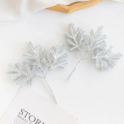 6PCS Artificial Plant Green Leaves Cactus for Home Christmas Decoration DIY Wreath Material Craft Wedding Banquet Accessories