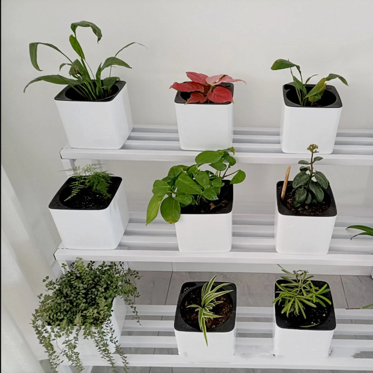 Self Watering Planter White Flower Pot with Water Level Indicator White Self Watering Planter Modern Decorative Planter Pot