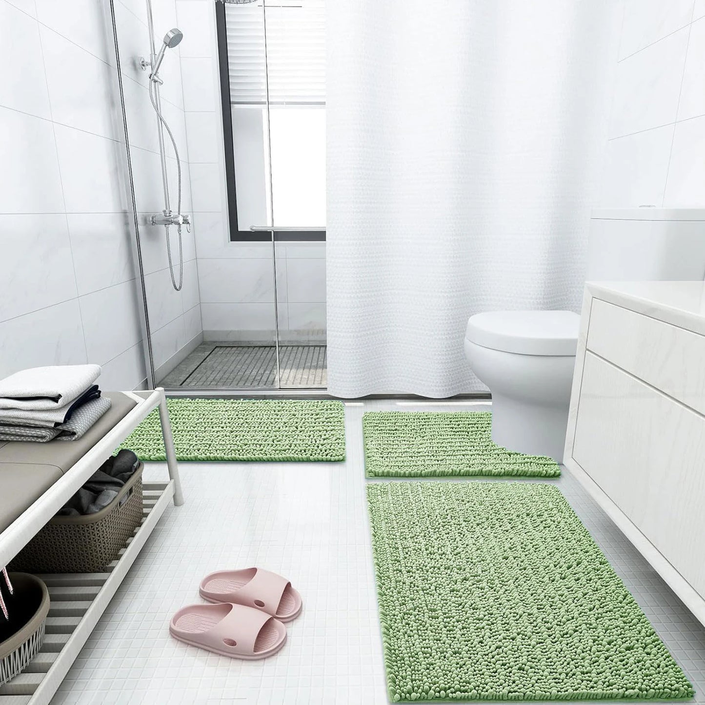 Kitinjoy Chenille Bathroom Mats Extra Thick Absorbent  Non-Slip Bath Rugs Machine Wash Plush Carpet Living Room Luxry Floor Mats