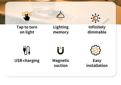 Round Led Wall Lamp Rechargeable Night Light with Touch Switch Dimmable Magnetic Book Light for Reading Bedroom Cabinet Closet