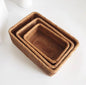 Hand-woven Rattan Wicker Basket Fruit Tea Snack Bread Basket Cosmetic Rectangular Storage Box Household Kitchen Supplies