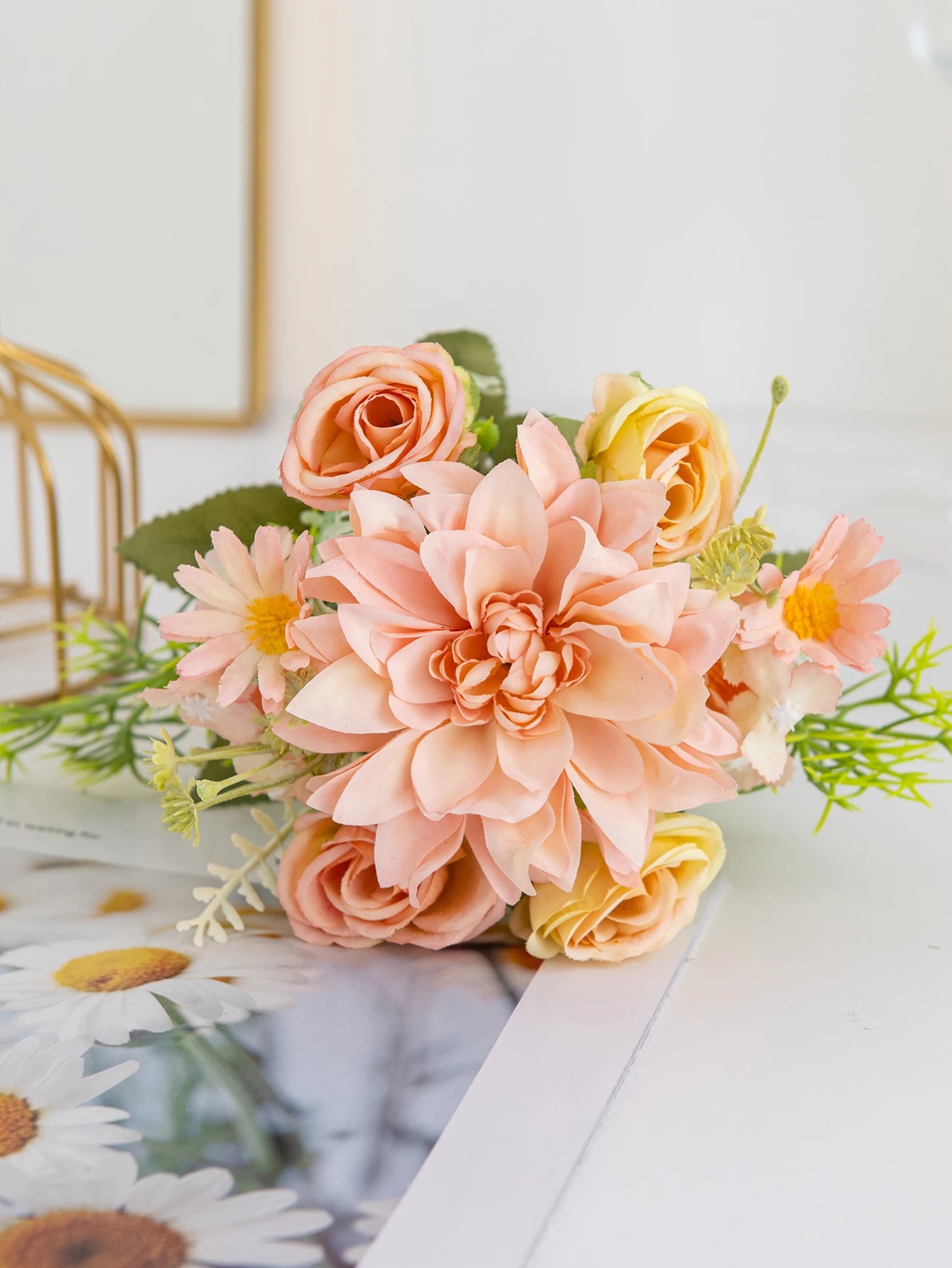 1PC Artificial Rose Flowers Wedding Home Bedroom Decor Bridal Bouquet Garden Fake Silk Dahlia Hydrangeas Vase for Board Outdoors