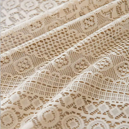 Beige Circular Patterned Hanging Tassel Short Curtain, Lace Short Curtain, Living Room, Bedroom, Kitchen Cabinet Cover Curtain