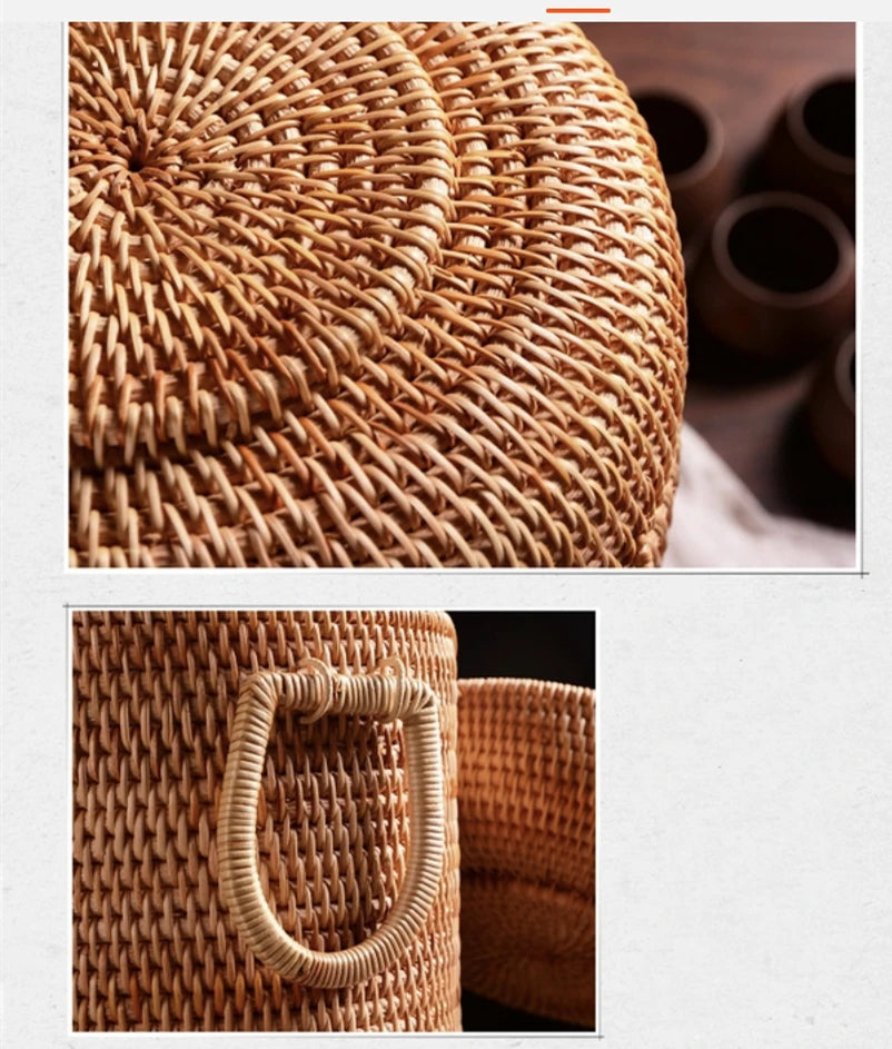 Multifunction Hand Woven Rattan Storage Basket Rattan Organizadores for Sundries Jewelry Tea Ornaments Food Storage Container