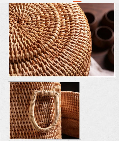 Multifunction Hand Woven Rattan Storage Basket Rattan Organizadores for Sundries Jewelry Tea Ornaments Food Storage Container